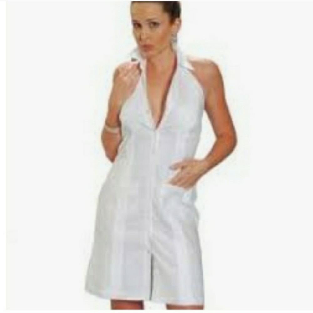 Cubavera White Backless Linen Halter Dress
